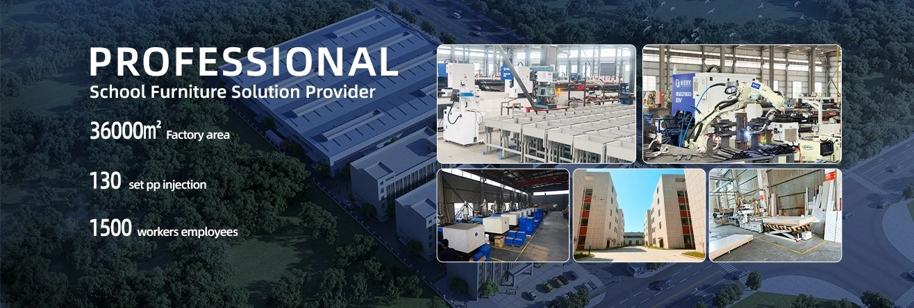 Professional school furniture factory with automated production equipment, manufacturing workshops, and large-scale facilities Professional school furniture factory with automated production equipment, manufacturing workshops, and large-scale facilities